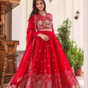 El último diseñador Faux Georgette bordado secuencia trabajo Lehenga Choli por FabZone ropa india y paquistaní - Product Image 1