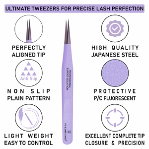Eyelash Extension Tweezers Set of 3 Pieces <b>Sand</b> Blast Tip and Purple Paper Coated with <b>Magnetic</b> Case Private Label - Product Image 4