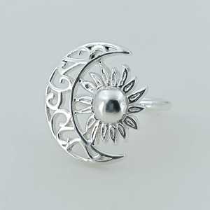 925 Sterling Silver Sun <b>Moon</b> <b>Ring</b> Handmade Boho Statement Jewelry Cut Pearl Perfect Birthday Gift for Her January Birthstone - Product Image 5