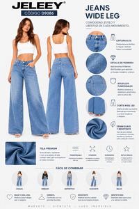 Pantalon en jean droit taille haute coupe classique longueur intégrale Y2K décontracté en coton bleu clair délavé - Product Image 1