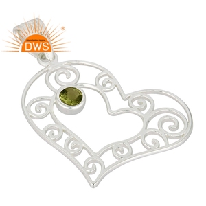 Hot Selling Sterling Silver Natural Peridot Gemstone Heart Design Pendant Custom Jewelry Manufacturer - Product Image 1