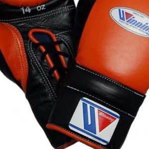 ถุงมือชกมวยแบบผูกเชือก Winning สีส้มดำ หนังแท้คุณภาพพรีเมียม สำหรับฝึกซ้อมและแข่งขัน ขนาด 8oz 10oz 12oz 14oz 16oz - Product Image 3