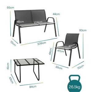 Set da giardino esterno in Textilene a 4 posti con divano a 2 posti e tavolino da 2 sedie in vetro - Product Image 2