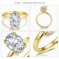 Bague de fiançailles solitaire à double griffe en or jaune 18 carats avec diamant de laboratoire taille ovale pour femme, bague de promesse