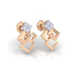 Boucles d'oreilles carrées en or certifié avec diamants véritables 0,07 ct de poids total des pierres, 8 pierres, pureté de l'or 14Kt/18Kt - Product Image 2