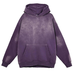 Premium Quality Blank Acid Wash Vintage Distressed Heavyweight 400gsm Fleece Fashion Knitted Manufacturer Hoodie <b>for</b> Men - Product Image 3