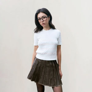 Gilet décontracté à manches courtes en tricot rayé pour femme, coupe régulière, en tissu tissé par Routine - Product Image 1