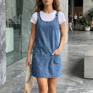 Casual Fashion Knitted Knee Length 100% Cotton Breathable Jeans <b>Romper</b> for <b>Women</b> Modern Design - Product Image 2