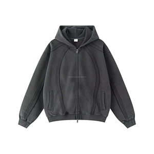 เสื้อฮู้ดซิปขนแกะฟอก100% สำหรับฤดูหนาวใส่ได้ทั้งชายและหญิงมีซิปสองชั้นผ้าคอตตอนพิมพ์ลายมัดย้อม - Product Image 3