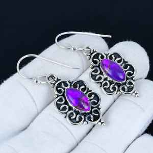Boucles d'oreilles en cristal plaqué or turquoise épineux violet, argent sterling 925 massif, cadeaux pour fêtes, anniversaires, Noël - Product Image 6
