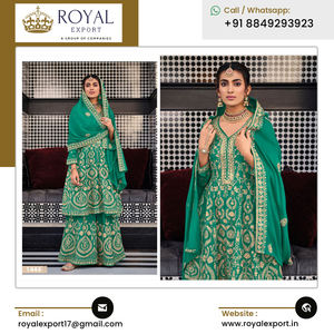 Proveedor de Ropa Étnica india de buena calidad Diseñador de moda Real Georgette & Chinon Palazzo Suit con trabajo de bordado - Product Image 4