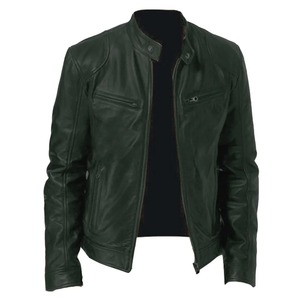 Veste en cuir pour homme, coupe ajustée, à fermeture éclair, manches longues, avec empiècements, col montant, style décontracté, pour l'automne - Product Image 2