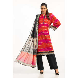 Ensemble de 3 robes décontractées imprimées en tissu lawn pour femmes, orange et rose - Product Image 3