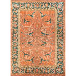 Alfombras de Lana Anudadas a Mano de Gran Tamaño Aalam, Diseño Abstracto de Medallón Rojo Naranja, Patrones Rectangulares para Pasillo, Entrada del Hogar, 9x12-Paem-371 - Product Image 1