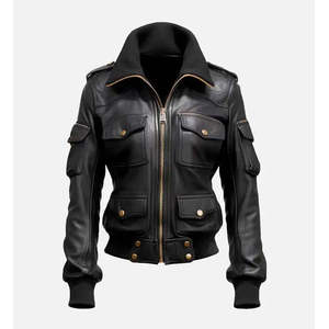 Women's Reversible Lambskin Leather Bomber <b>Jacket</b>-<b>Fringed</b> Suede with Pearls Custom Logo Autumn 3XL - Product Image 1