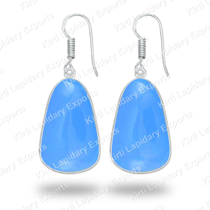 Boucles d'oreilles en calcédoine faites à la main, plaquées argent, en laiton, vente en gros, boucles d'oreilles en pierres précieuses, Jaipur Inde, faible MOQ 2 pièces - Product Image 5