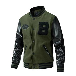Automne hiver hommes Baseball Bomber veste à la mode laine tissu manteau fourrure décoration poche vêtements chauds en plein air motard voyage - Product Image 1