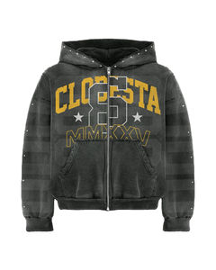 Top à la mode hommes fermeture éclair sweats à capuche contraste Zip personnalisé strass posséder votre sérigraphie fond épais hommes vêtements d'hiver - Product Image 2