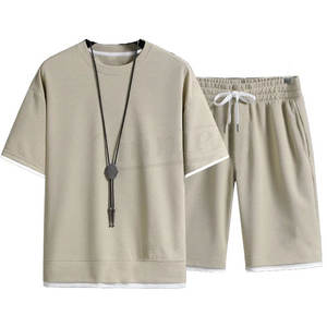 Venta al por mayor personalizado de secado rápido todos los colores camiseta pantalones cortos conjunto para los hombres de manga corta cuello redondo de algodón transpirable ropa de verano - Product Image 4