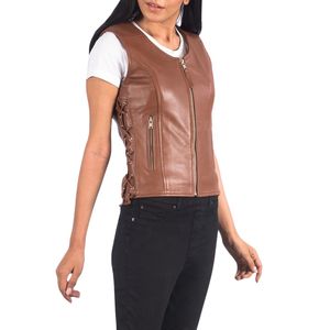 Nuevo Chaleco de Cuero para Motociclista de Mujer, Personalizado y de Alta Calidad |   Ropa de Invierno |   Opciones de colores lisos |   Chaleco de Cuero sin Mangas a la Moda - Product Image 4
