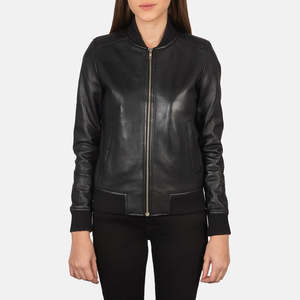 Chaqueta Bomber de Cuero para Mujer Bliss en Negro - Product Image 4