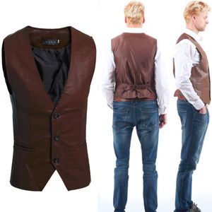Gilet en cuir véritable personnalisé 2024 pour hommes, style décontracté avec décoration de boutons, respirant et prix d'hiver - Product Image 3