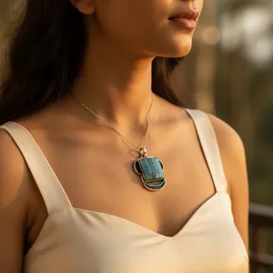 Pendentif en labradorite or rose pour femmes - Bijou en pierre précieuse en cristal, cadeau - Product Image 1