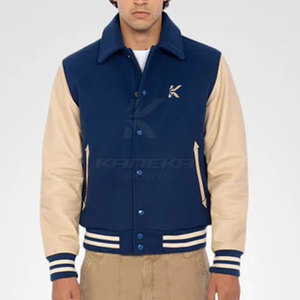 Premium KANEKA SPORTS Lettermen <b>Jacket</b> for <b>Men</b>-Soft <b>Warm</b> Eco-Friendly Breathable Wool/Cotton Stand Collar Front Logo Stylish - Product Image 2