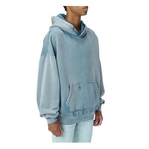 Custom sun faded sweater hoodie 400 gsm plain cotton heavyweight acid wash stringless distressed oversized <b>men</b> hoodies - Product Image 2
