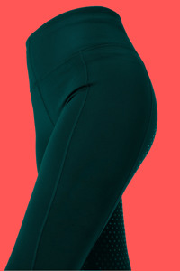 Culotte d'équitation pour femme en polyester vert sarcelle, respirante, avec assise intégrale en silicone, poches multicolores, logo personnalisé, OEM disponible - Product Image 3