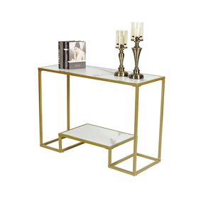 Table console moderne en marbre blanc et or, élégante et contemporaine, pour entrée et salon - Product Image 1