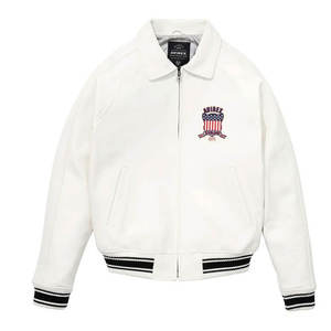 Chaqueta Blanca de Invierno Premium para Hombre, 100% Cuero Genuino, Resistente al Viento e Impermeable, con Logotipo Personalizado Bordado y Pedrería, Todas las Tallas - Product Image 1