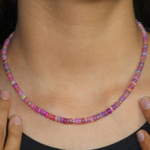 Collar hecho a mano con relleno de oro amarillo de Plata de Ley 925 para mujer, cuentas de ópalo púrpura Natural chapadas en oro, tamaño de 14 pulgadas para regalo - Product Image 2