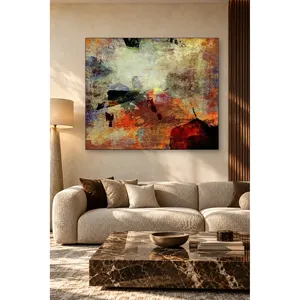 Impression sur toile abstraite texturée Fida Orange and Cream Grunge - Product Image 4