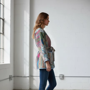 Kimono Kantha Stone Wash, veste indienne faite à la main, veste kimono d'hiver, veste enveloppante, robes Kantha - Product Image 2