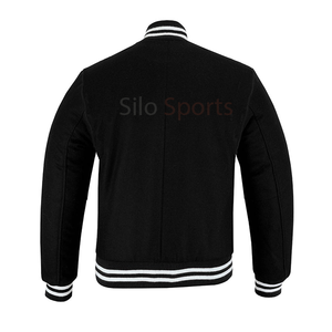 แจ็คเก็ตเบสบอลแบบ Varsity คอตั้ง สไตล์คลาสสิค ทำจากผ้าขนสัตว์ แต่งขอบสีขาว-ส้ม ราคาขายส่ง OEM MOQ ต่ำ - Product Image 4