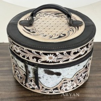 Nouvelle Trousse de Maquillage Ronde de Luxe en Cuir Façonné à la Main Style Western, en Cuir de Vachette Véritable, Organisateur de Voyage pour Bijoux et Cosmétiques