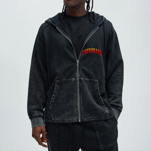 Sudadera con capucha extragrande para hombre, estilo urbano de otoño, con logo personalizado, 100% algodón, transpirable, con cremallera, efecto vintage, lavado ácido y desgastado. - Product Image 4