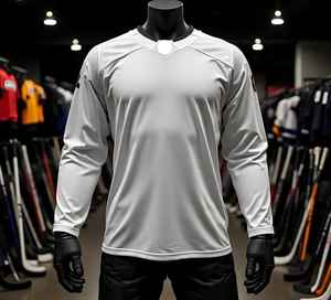 Meilleur prix séchage rapide à manches longues vêtements de sport d'entraînement personnalisable équipe Sublimation impression Logo blanc maillot de Hockey sur glace 2025 - Product Image 4
