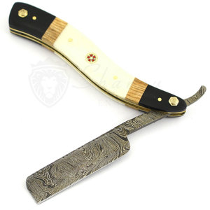 Vintage Damascus <b>Steel</b> Straight Razor Cut Throat Wet Shaving Wet Shaving Razor with <b>Sharpening</b> Strop & Pouch - Product Image 4