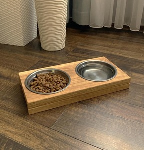 Wooden Base Pet Feeder <b>Stand</b> with Stainless Steel <b>Dog</b> & Cat <b>Bowls</b> - Product Image 2