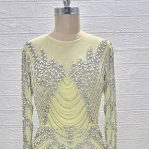 Mousseline de soie naturelle-parole longueur robe de soirée cocktail perle paillettes perle à manches longues robe de bal élégante Aline corps forme luxe - Product Image 1