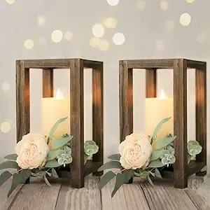Ensemble de 2 lanternes de mariage en bois rustique Style ferme bougeoir de noël pays grange mariages Table décor cadeau - Product Image 5