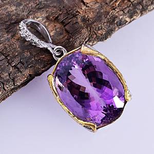 Pendentif Améthyste Ovale Pour Femmes Pendentif Améthyste Plaqué Or Fait Main Bijoux En Argent Sterling Cadeau D'anniversaire Elle - Product Image 5