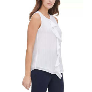 Top da Donna Tommy Hilfiger Taglia Grande con Volant Frontale in Tessuto Intrecciato Colore Bianco - Product Image 3