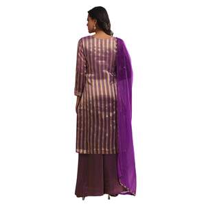 Conjunto Palazzo bordado Zardosi de tejido morado, venta al por mayor de ropa étnica para mujer, proveedor de fábrica de ropa OEM, traje de boda - Product Image 5