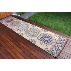 Alfombra Turca Vintage de Lana Azul, 2.5x10.8 pies (76x330 cm) - Product Image 2