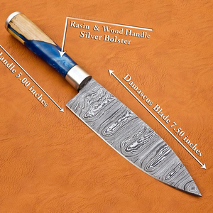 Venta caliente al por mayor OEM personalizado de alta calidad de 8 pulgadas de acero de Damasco cuchillo de chef con Funda de cuero puro cuchillo de cocina hecho a mano - Product Image 2