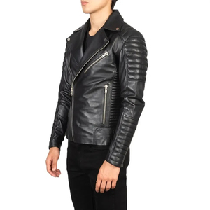 Veste de moto en cuir véritable teint uni Vente en ligne Veste de moto Derniers hommes Veste de moto d'équitation - Product Image 1