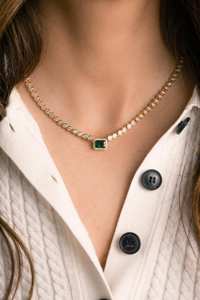 Collar de tenis de Plata de Ley 925 de lujo para mujer con circonita cúbica de moda con colgante de piedras preciosas Esmeralda joyería de calidad - Product Image 4